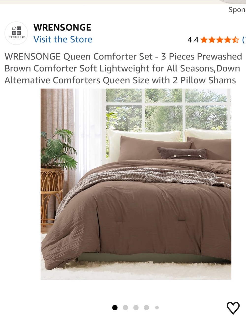 Brown Queen Comforter Set - 3 Piece Prewashed Comforter